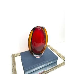 1970s Murano “Sommerso” Vase With Wings , MCM Murano art glass vase